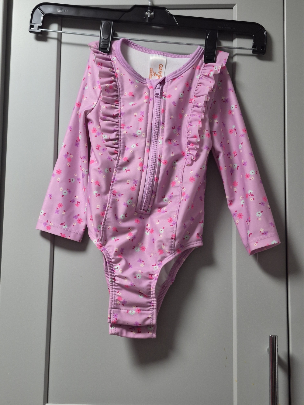 Cat & Jack Pink Floral Long-Sleeve Girls' Rashguard One-Piece 18M